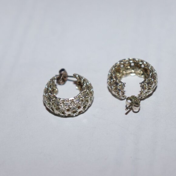 Beautiful vintage sterling silver hoop earrings .75" .925 - Picture 2 of 7